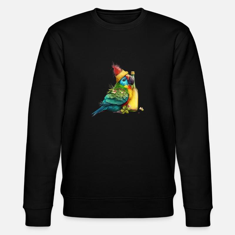 Papagei kuschelt mit Bier - Stanley/Stella Unisex Bio-Sweatshirt CHANGER  - Schwarz