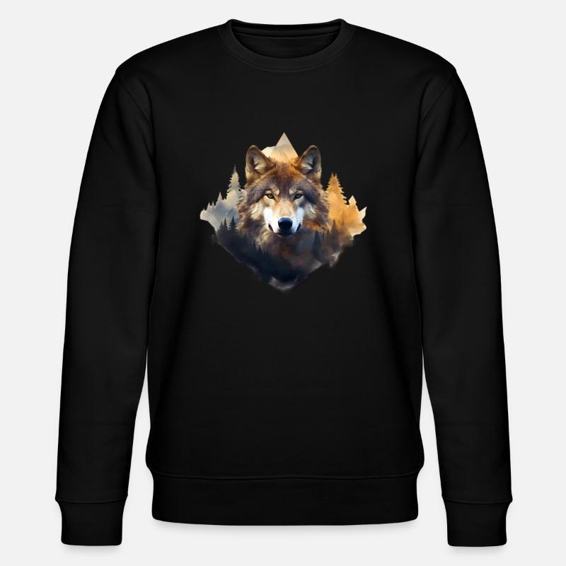 Wolf mit Bergen - Stanley/Stella Unisex Bio-Sweatshirt CHANGER  - Schwarz