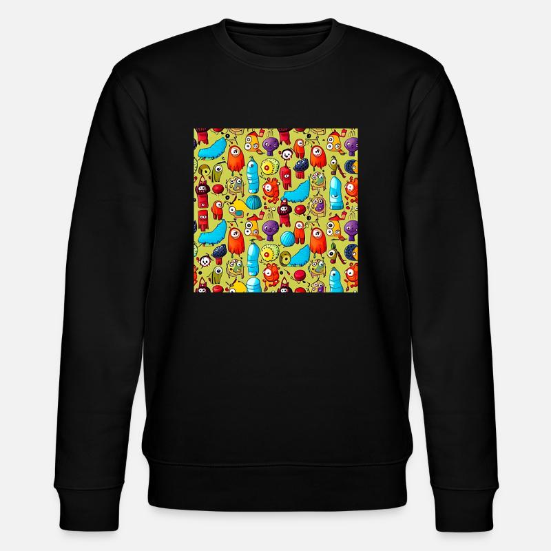 Happy Monsters Pattern - Stanley/Stella CHANGER Unisex Organic Sweatshirt - black