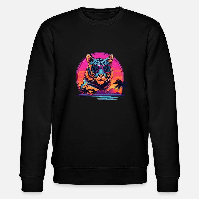 Synthwave Tiger Sunset - Stanley/Stella CHANGER Unisex Organic Sweatshirt - black