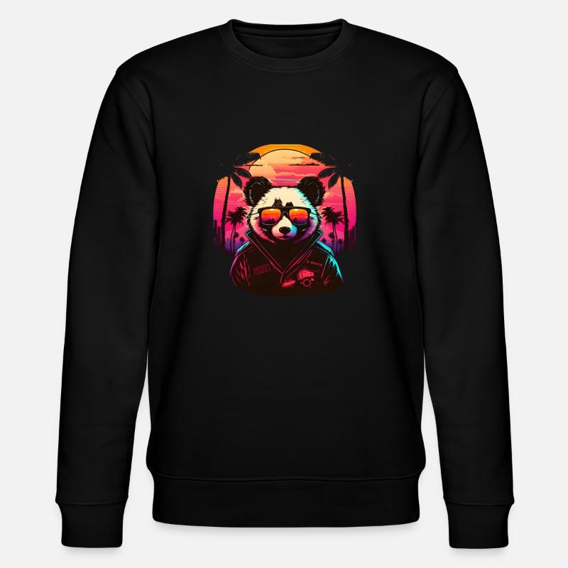 Synthwave Panda Sunset - Stanley/Stella Unisex Bio-Sweatshirt CHANGER  - Schwarz