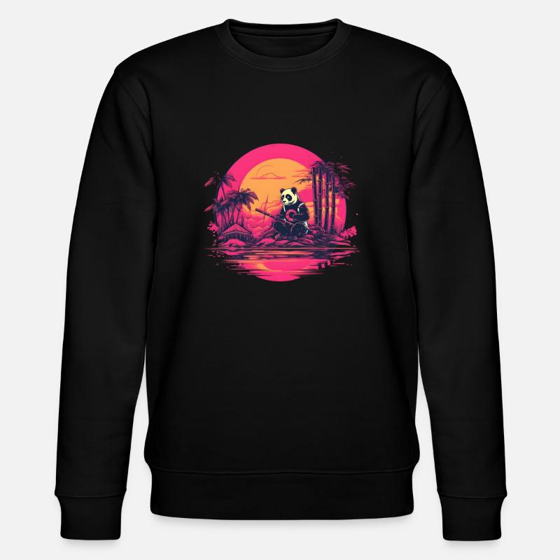 Synthwave Panda Japan Sunset - Stanley/Stella CHANGER Unisex Organic Sweatshirt - black