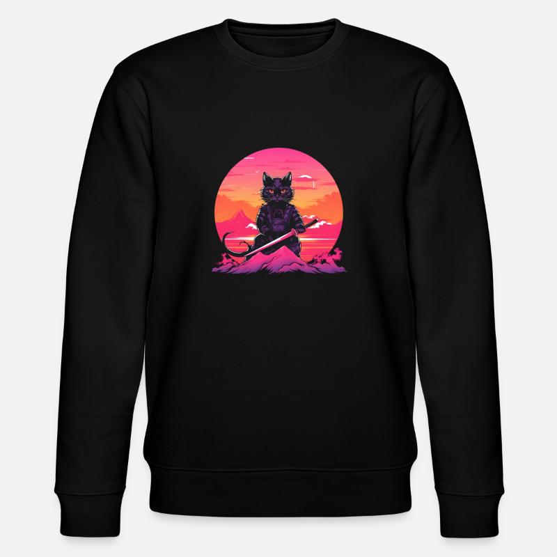 Synthwave samurai Cat with katana - Stanley/Stella CHANGER Unisex Organic Sweatshirt - black
