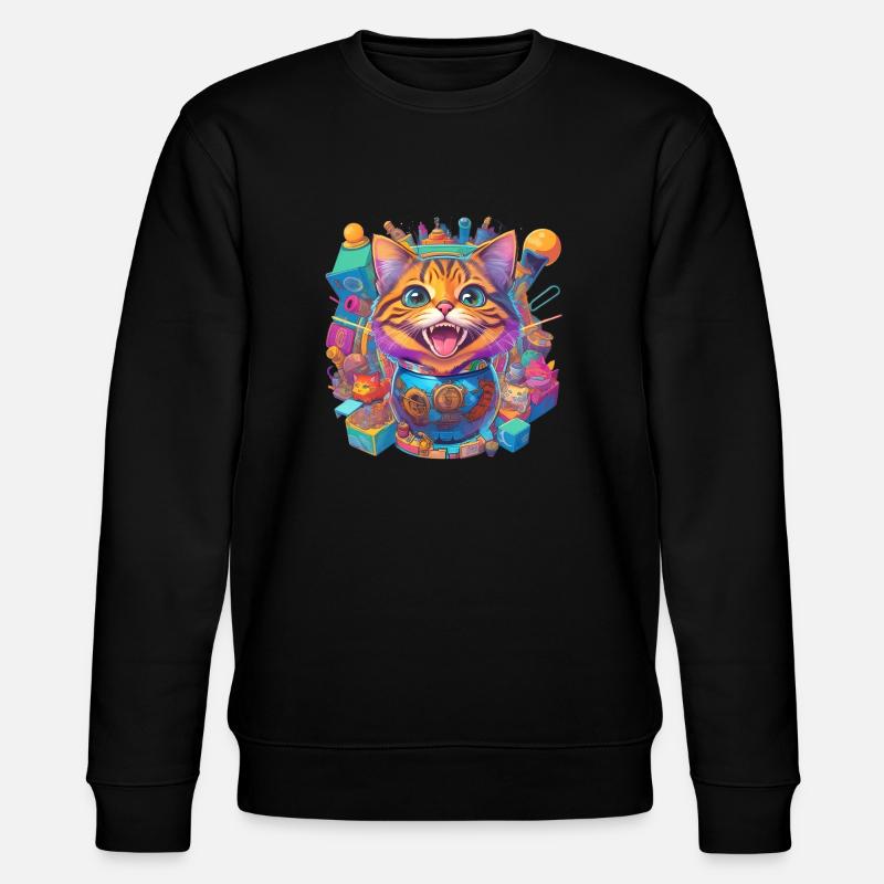 verrückte, lachende Katze - Stanley/Stella Unisex Bio-Sweatshirt CHANGER  - Schwarz