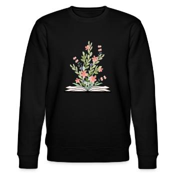 Livre ouvert avec des fleurs en croissance - Sweat bio CHANGER Stanley/Stella Unisexe - noir - Devant - Nik (191cm) & Marisol (170cm)