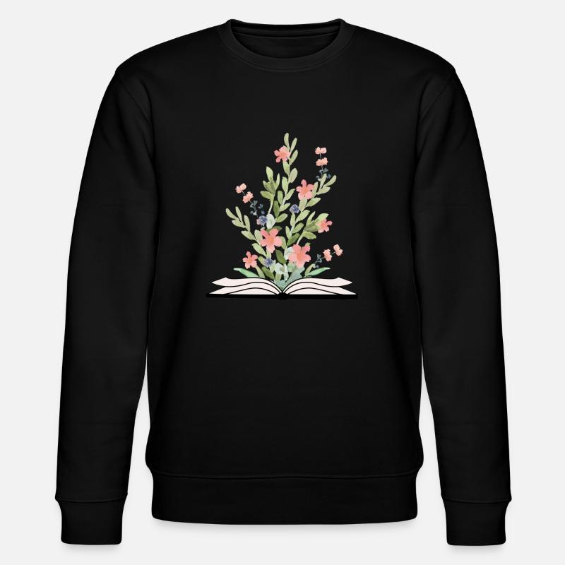 Open Book with growing Flowers - Stanley/Stella Unisex Bio-Sweatshirt CHANGER  - Schwarz