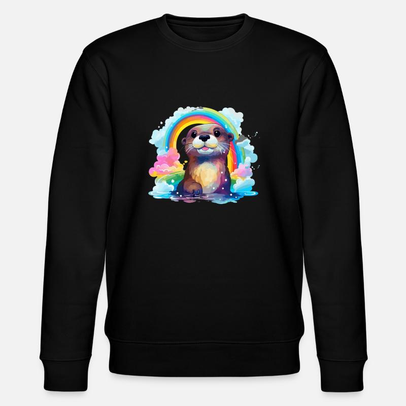 der Otter im Regenbogen - Stanley/Stella Unisex Bio-Sweatshirt CHANGER  - Schwarz
