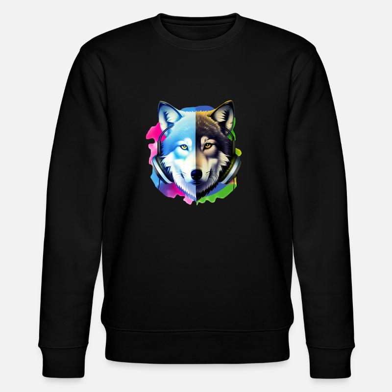 Wolf mit Kopfhörern - Stanley/Stella Unisex Bio-Sweatshirt CHANGER  - Schwarz