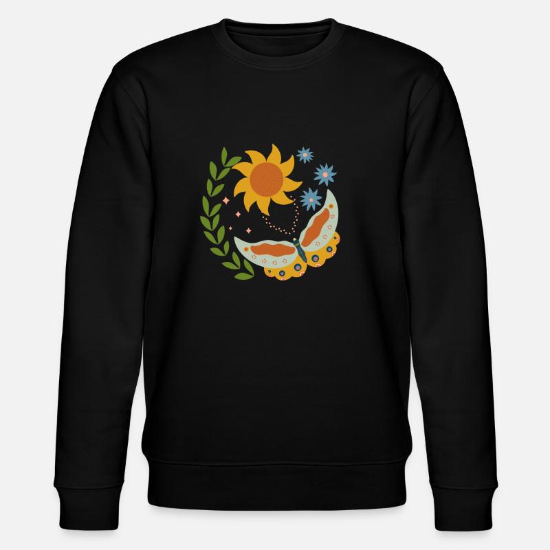 Schmetterling mit Sonnenblumen - Stanley/Stella Unisex Bio-Sweatshirt CHANGER  - Schwarz
