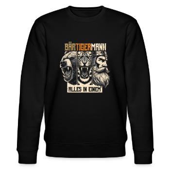Bärtigermann Bär Tiger Mann Geschenk Bart Sprüche - Stanley/Stella Unisex Bio-Sweatshirt CHANGER  - Schwarz - Vorne - Nik (191cm) & Marisol (170cm)