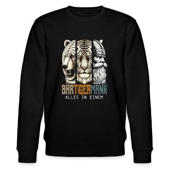 Bärtigermann Bär Tiger Mann Geschenk Bart Sprüche - Stanley/Stella Unisex Bio-Sweatshirt CHANGER  - Schwarz - Vorne - Nik (191cm) & Marisol (170cm)