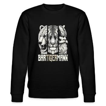 Bärtigermann Bär Tiger Mann Geschenk Bart Sprüche - Stanley/Stella Unisex Bio-Sweatshirt CHANGER  - Schwarz - Vorne - Nik (191cm) & Marisol (170cm)