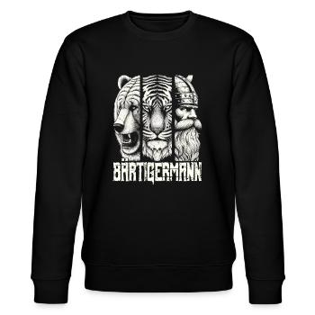 Bärtigermann Bär Tiger Mann Geschenk Bart Sprüche - Stanley/Stella Unisex Bio-Sweatshirt CHANGER  - Schwarz - Vorne - Nik (191cm) & Marisol (170cm)