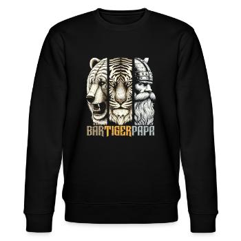 Bärtigerpapa Bär Tiger Mann Geschenk Bart Sprüche - Stanley/Stella Unisex Bio-Sweatshirt CHANGER  - Schwarz - Vorne - Nik (191cm) & Marisol (170cm)