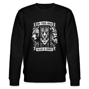 Bärtigermann Bär Tiger Mann Geschenk Bart Sprüche - Stanley/Stella Unisex Bio-Sweatshirt CHANGER  - Schwarz - Vorne - Nik (191cm) & Marisol (170cm)