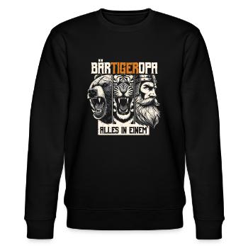 Bärtigeropa Bär Tiger Mann Geschenk Opa Sprüche - Stanley/Stella Unisex Bio-Sweatshirt CHANGER  - Schwarz - Vorne - Nik (191cm) & Marisol (170cm)