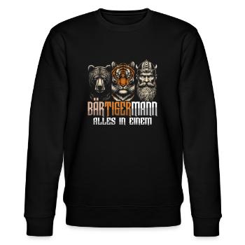 Bärtigermann Bär Tiger Mann Geschenk Bart Sprüche - Stanley/Stella Unisex Bio-Sweatshirt CHANGER  - Schwarz - Vorne - Nik (191cm) & Marisol (170cm)