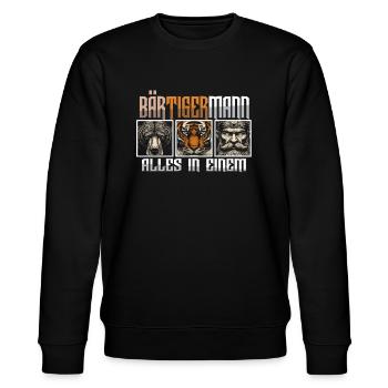 Bärtigermann Bär Tiger Mann Geschenk Bart Sprüche - Stanley/Stella Unisex Bio-Sweatshirt CHANGER  - Schwarz - Vorne - Nik (191cm) & Marisol (170cm)