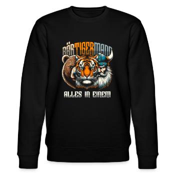 Bärtigermann Bär Tiger Mann Geschenk Bart Sprüche - Stanley/Stella Unisex Bio-Sweatshirt CHANGER  - Schwarz - Vorne - Nik (191cm) & Marisol (170cm)