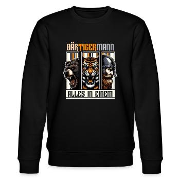 Bärtigermann Bär Tiger Mann Geschenk Bart Sprüche - Stanley/Stella Unisex Bio-Sweatshirt CHANGER  - Schwarz - Vorne - Nik (191cm) & Marisol (170cm)
