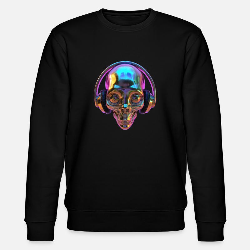 Chromatischer Alien-Kopf mit Kopfhörern - Stanley/Stella Unisex Bio-Sweatshirt CHANGER - Schwarz