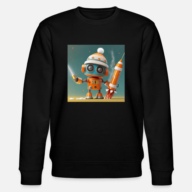 Roboter startet Silvesterraketen - Stanley/Stella Unisex Bio-Sweatshirt CHANGER  - Schwarz