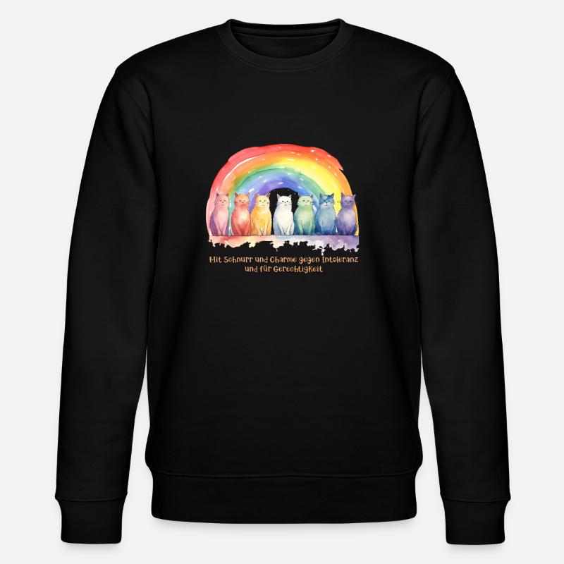 Mimikama Regenbogen Katzen - Stanley/Stella Unisex Bio-Sweatshirt CHANGER  - Schwarz