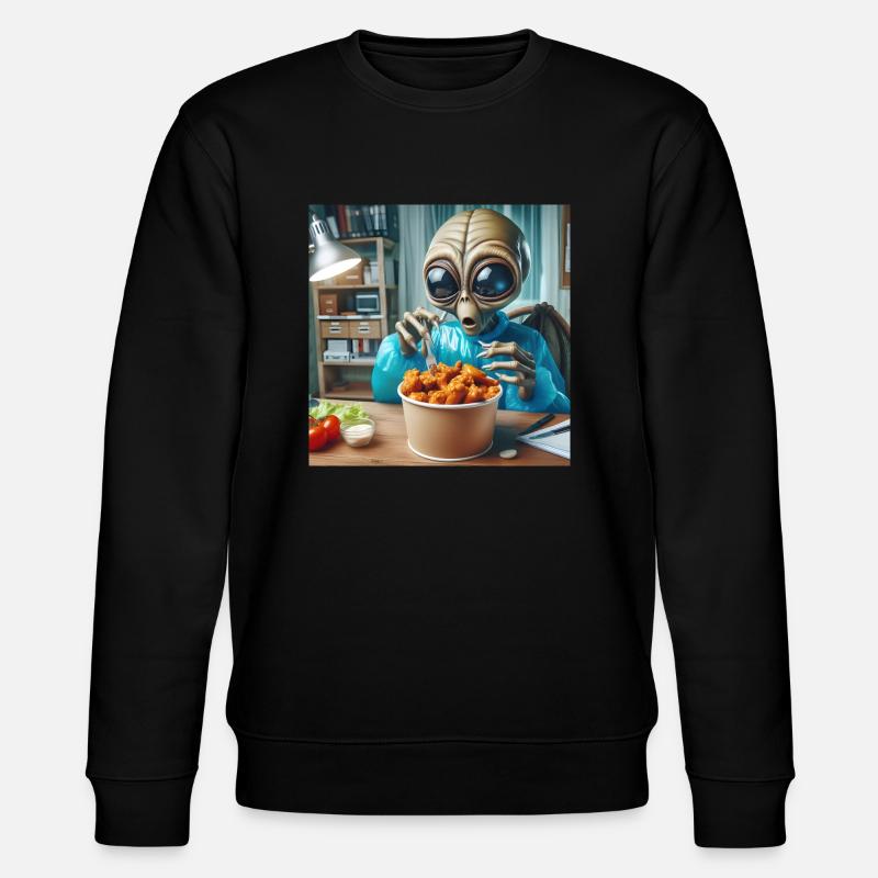 Alien discovers delicious chicken wings - Stanley/Stella CHANGER Unisex Organic Sweatshirt - black