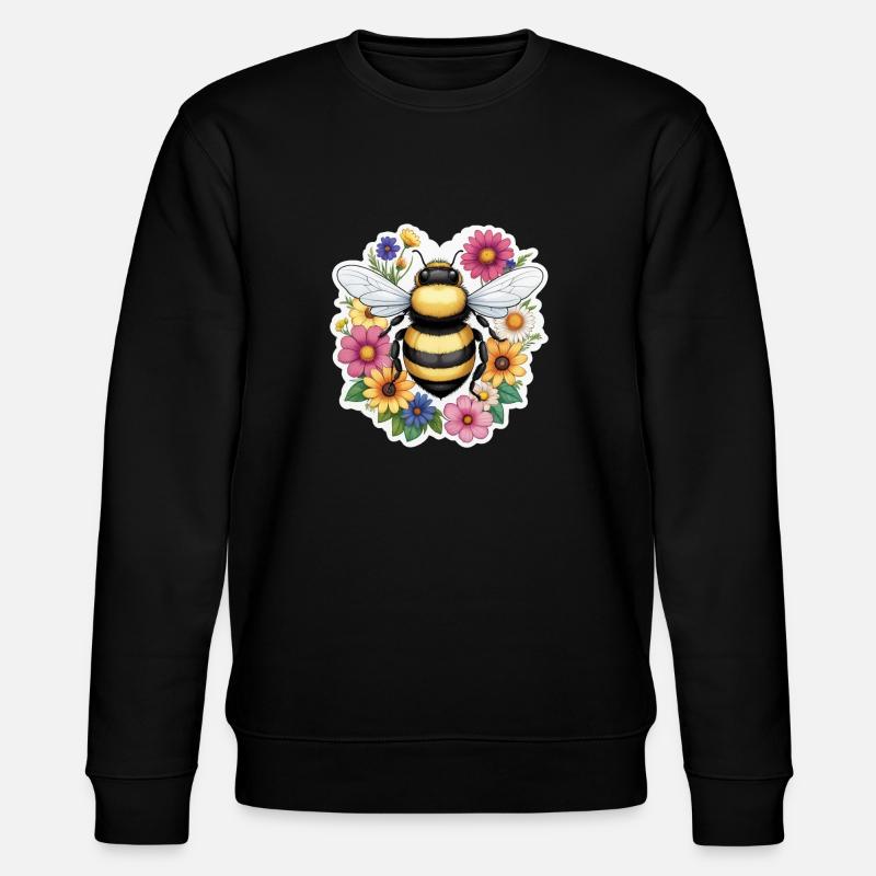 Biene mit Blümchen - Stanley/Stella Unisex Bio-Sweatshirt CHANGER  - Schwarz