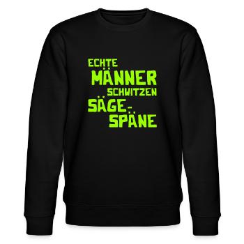 Echte Männer schwitzen Sägespäne - Kettensäge - Stanley/Stella Unisex Bio-Sweatshirt CHANGER  - Schwarz - Vorne - Nik (191cm) & Marisol (170cm)