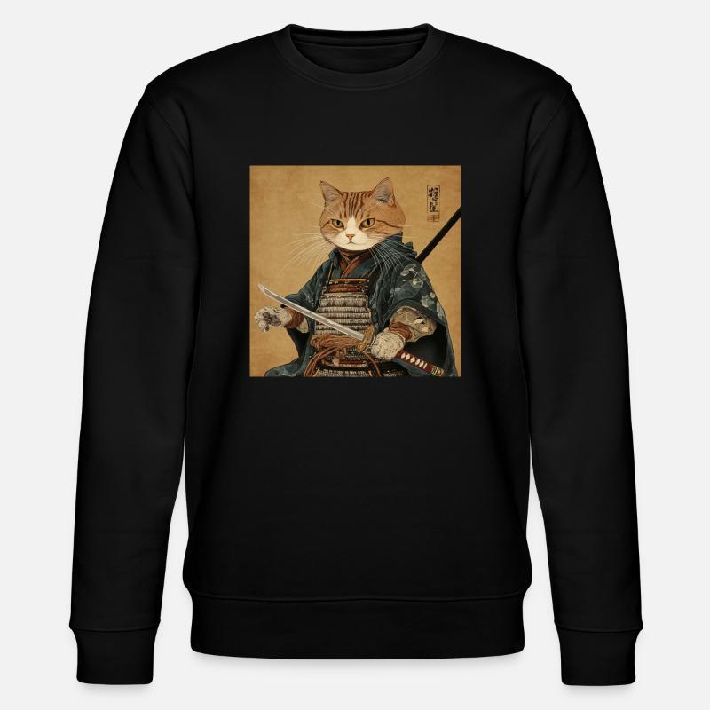 Katze Samurai Japan Ukiyo-E - Stanley/Stella Unisex Bio-Sweatshirt CHANGER  - Schwarz