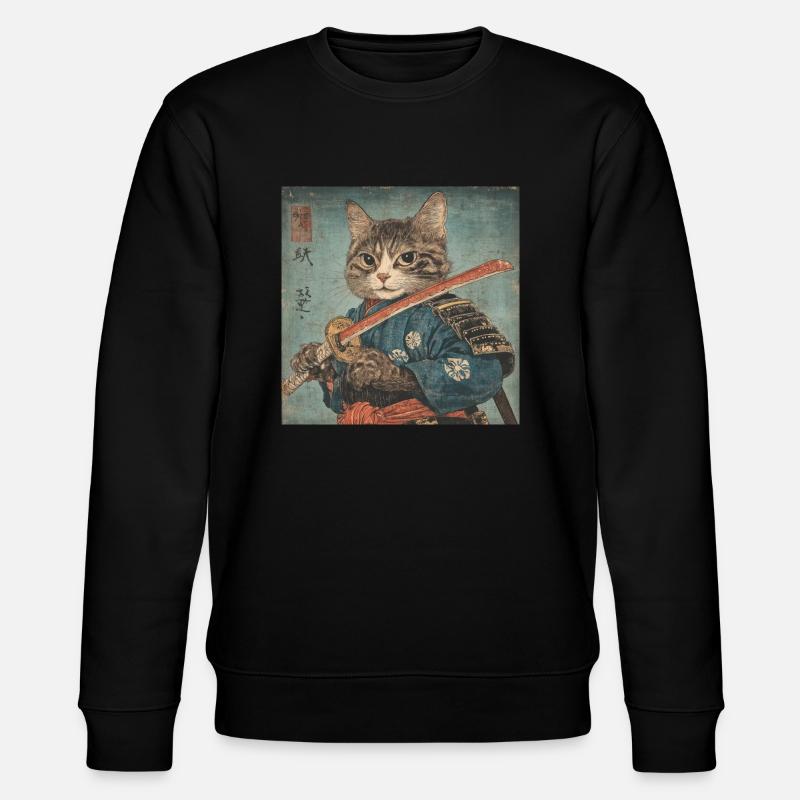 Cat Samurai Japan Ukiyo-E - Stanley/Stella CHANGER Unisex Organic Sweatshirt - black