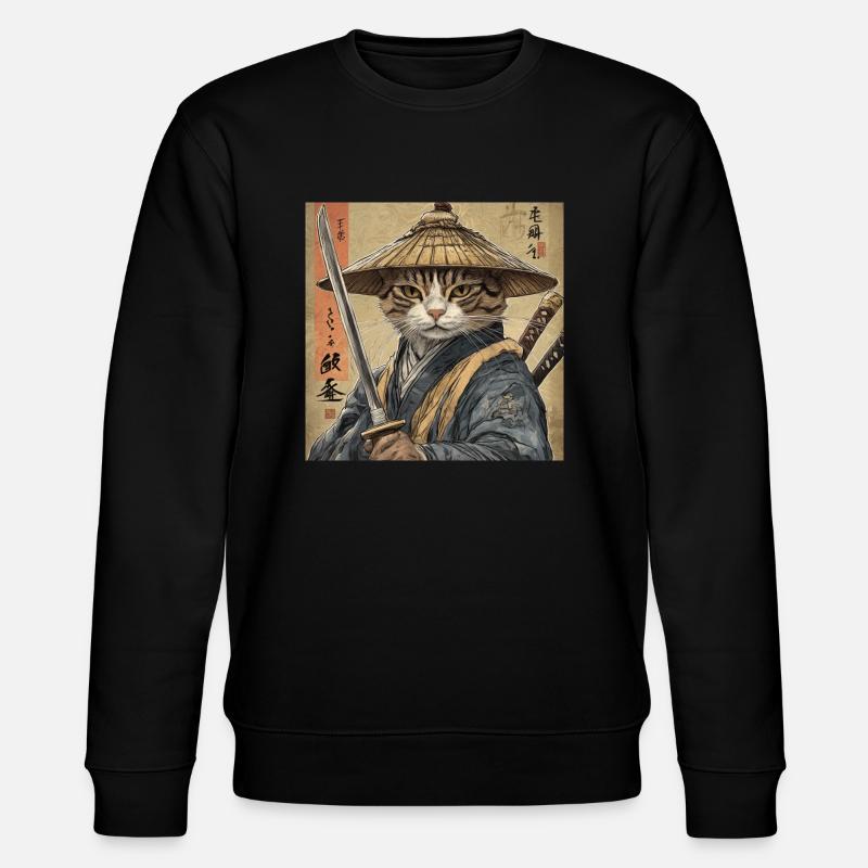 Cat Samurai Japan Ukiyo-E - Stanley/Stella CHANGER Unisex Organic Sweatshirt - black