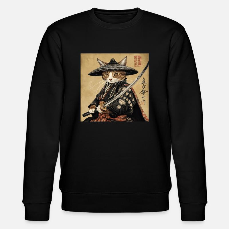 Cat Samurai Japan Ukiyo-E - Stanley/Stella CHANGER Unisex Organic Sweatshirt - black