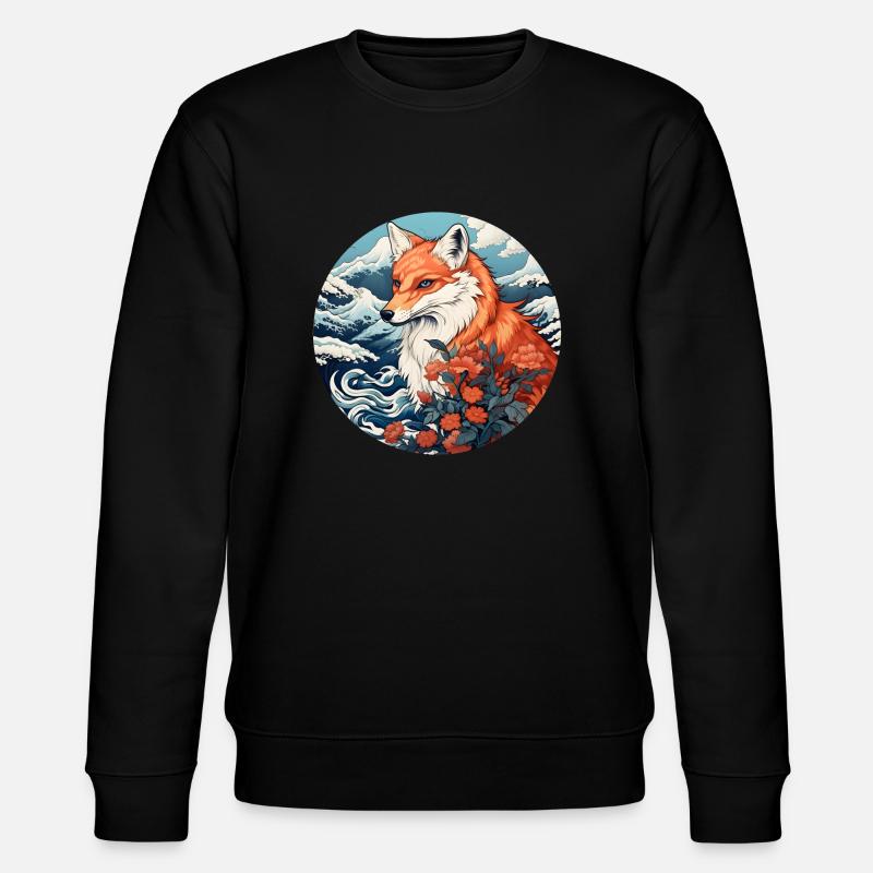 Fox wave Ukiyo-e Hokusai - Stanley/Stella CHANGER Unisex Organic Sweatshirt - black