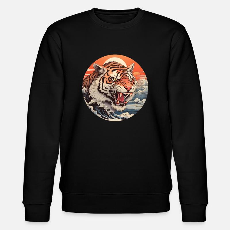 Angry tiger wave Ukiyo-e Hokusai - Stanley/Stella CHANGER Unisex Organic Sweatshirt - black