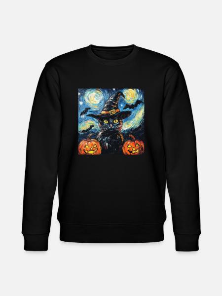Halloween Black Cat Pumpkin Bat - Stanley/Stella CHANGER Unisex Organic Sweatshirt - black