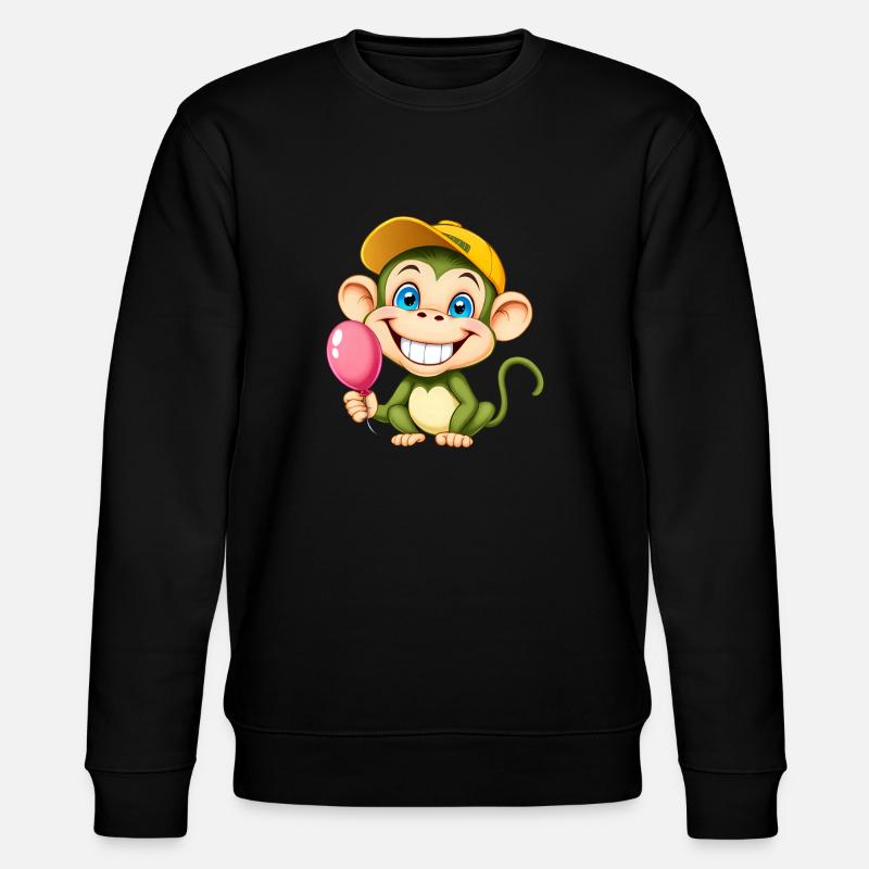Joyeux singe de dessin animé tenant un ballon rose - Sweat bio CHANGER Stanley/Stella Unisexe - noir