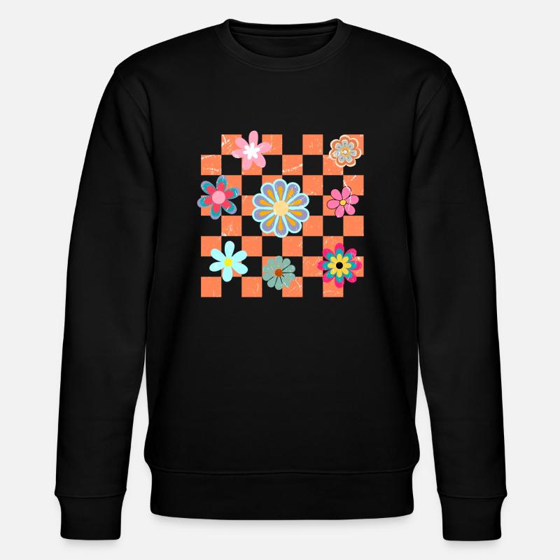 Karierte Retro-Blumen - Stanley/Stella Unisex Bio-Sweatshirt CHANGER  - Schwarz