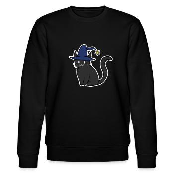 Schwarze Katze mit Hexenhut - Stanley/Stella Unisex Bio-Sweatshirt CHANGER  - Schwarz - Vorne - Nik (191cm) & Marisol (170cm)