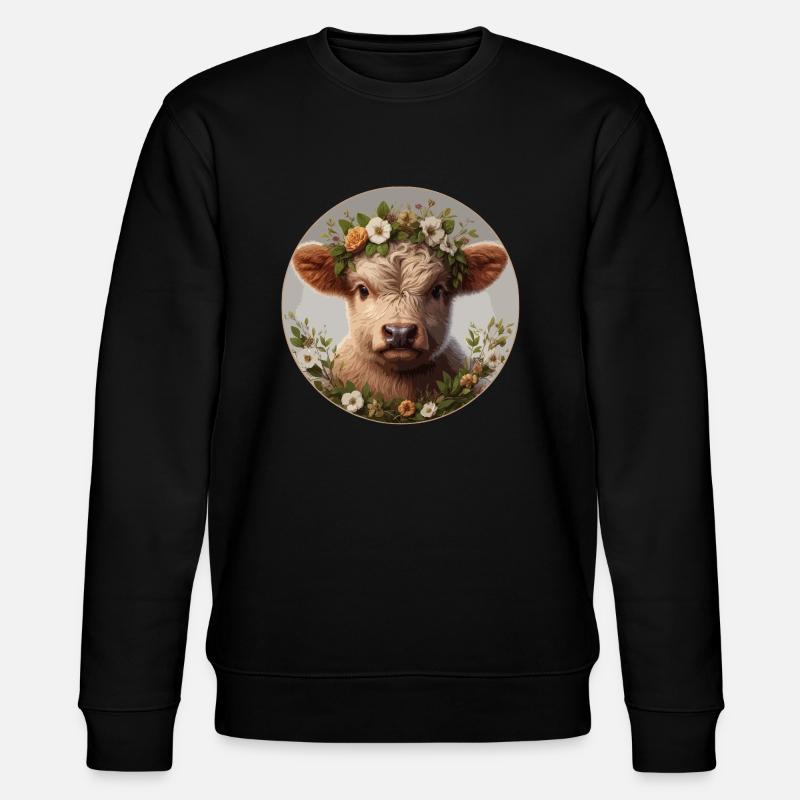 Highlander-Kalb mit Blumen - Stanley/Stella Unisex Bio-Sweatshirt CHANGER  - Schwarz