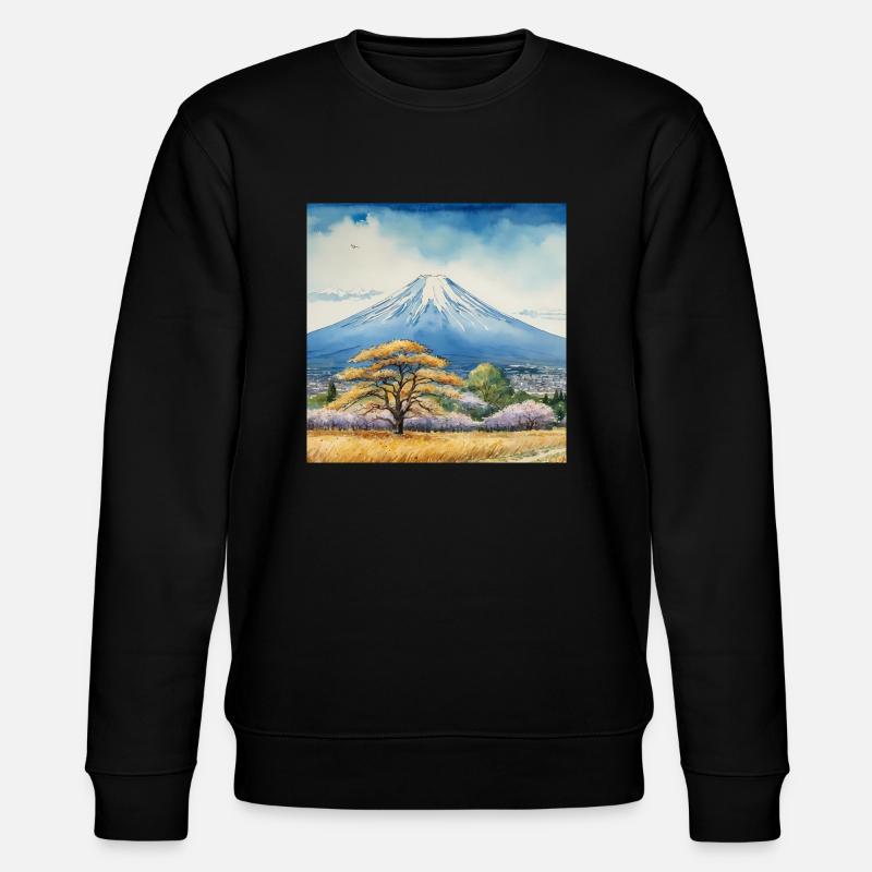Frühlingsblick auf Fuji - Stanley/Stella Unisex Bio-Sweatshirt CHANGER  - Schwarz
