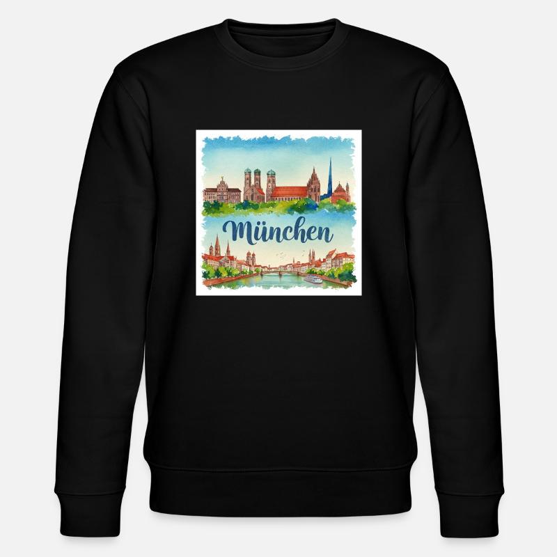 München Aquarell - Stanley/Stella Unisex Bio-Sweatshirt CHANGER  - Schwarz