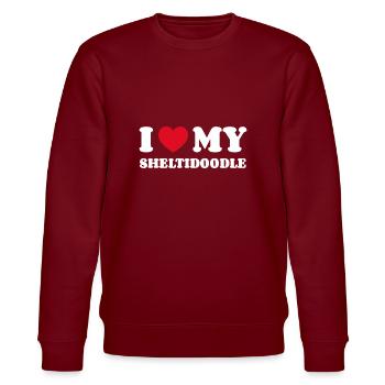 I Love My Sheltidoodle - Stanley/Stella CHANGER Unisex Organic Sweatshirt - burgundy - Front - Nik (191cm) & Marisol (170cm)
