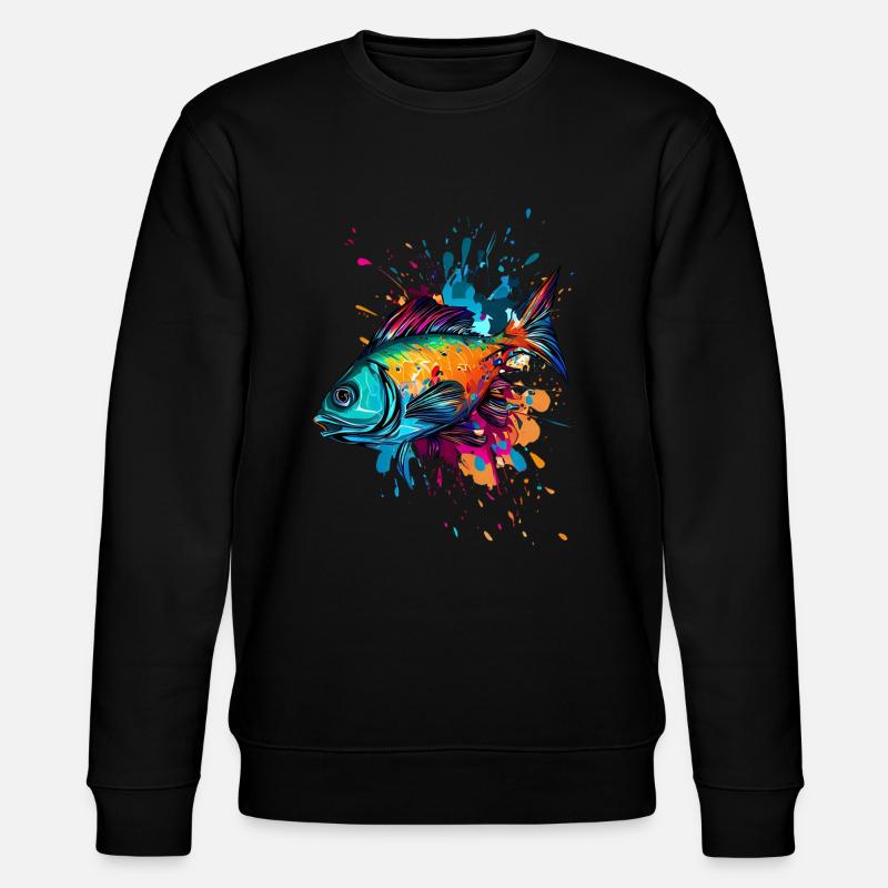 Farbenfroher Fisch - Stanley/Stella Unisex Bio-Sweatshirt CHANGER  - Schwarz