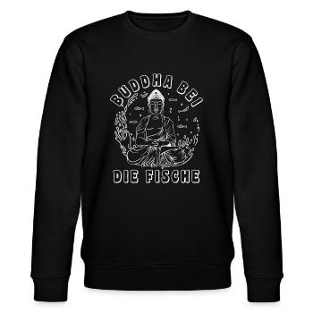 Buddha bei die Fische Norddeutscher Spruch - Stanley/Stella Unisex Bio-Sweatshirt CHANGER  - Schwarz - Vorne - Nik (191cm) & Marisol (170cm)