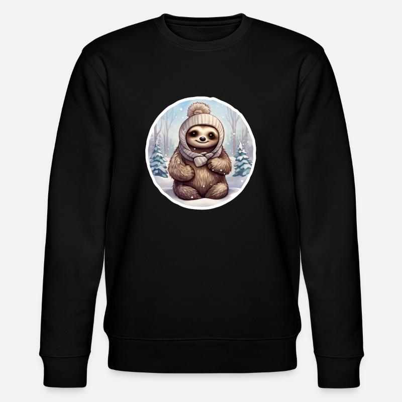 Faultier im Schnee mit Mütze - Stanley/Stella Unisex Bio-Sweatshirt CHANGER - Schwarz
