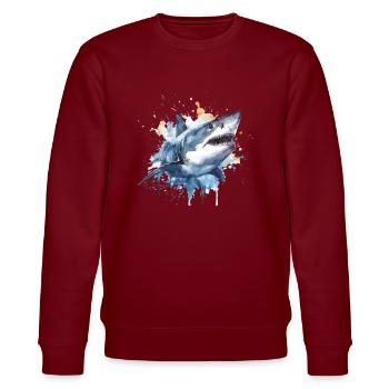 Great White Shark 1 - Stanley/Stella CHANGER Unisex Organic Sweatshirt - burgundy - Front - Nik (191cm) & Marisol (170cm)