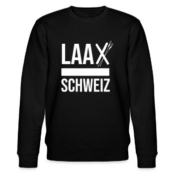 Laax Skier Souvenir Pullover Laax T-Shirt - Stanley/Stella CHANGER Unisex Organic Sweatshirt - black - Front - Nik (191cm) & Marisol (170cm)