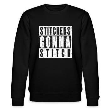 Sticker gehen zum Stitchen - Weihnachts- und Geburtstagsgeschenk - Stanley/Stella Unisex Bio-Sweatshirt CHANGER  - Schwarz - Vorne - Nik (191cm) & Marisol (170cm)